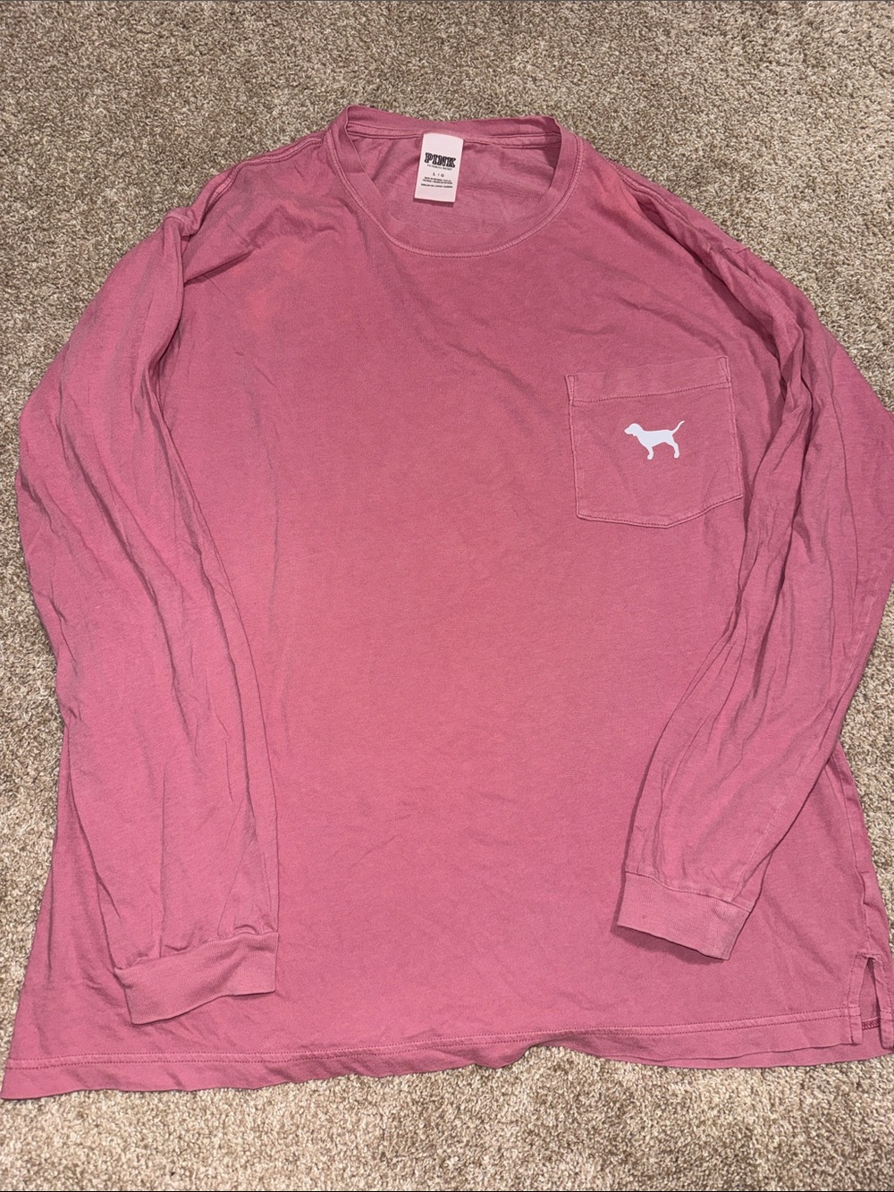 Long Sleeve Pocket Tee with Dog Logo - Pink